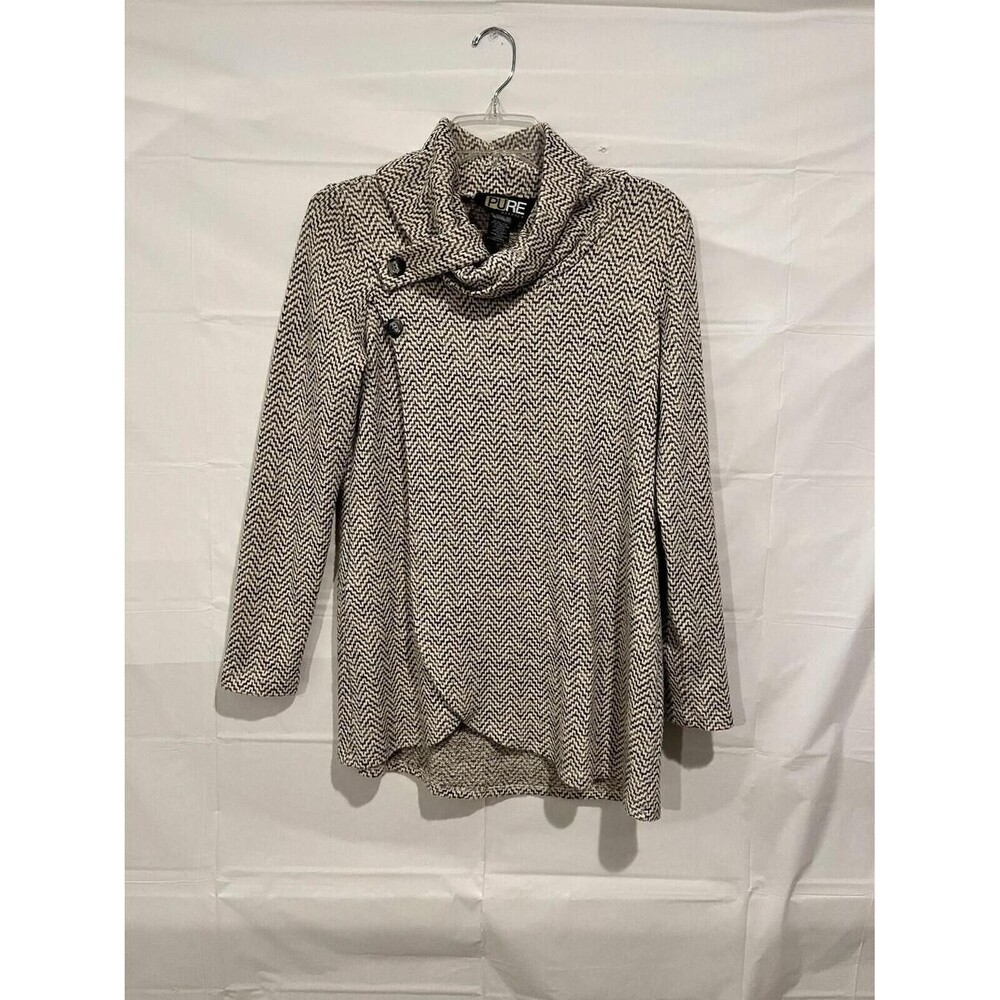 Pure Essence Chevron Knit Tunic Sweater Women’s XS Cowl Neck Asymmetrical